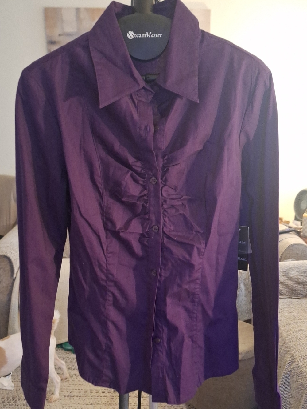 Women's Purple Ruched Button-Front Shirt